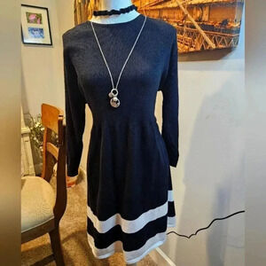 Black and White Ribbed Sweater Dress